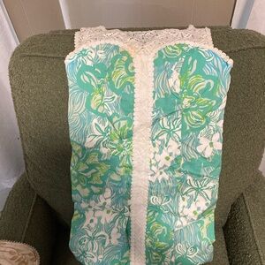 Floral Strapless dress with Lace Trim